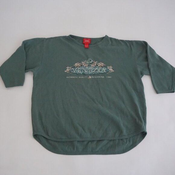 Vintage Venezia Jeans Sage Green Rose Floral Sweatshirt Embroidered Venezia 14 - Picture 1 of 10